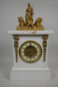 An onyx and gilt mantel clock, with an enamel dial surmounted by ormolu mounts, a gilt Britannia and