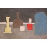 A French abstract still life of vases, oil on board, indistinctly signed, 29½" x 20"