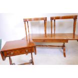A Bevan Funnell yew wood coffee table with drop ends, 42" x 21" x 17", a smaller table with single