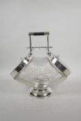A silver plated and glass double sided biscuit barrel, 11" high