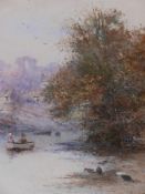 Thomas Dingle Jnr, (British, 1844-1919), A Devon river scene with a couple in a rowing boat and