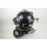 A replica U.S. Navy diver's helmet with chrome plated fittings, 16" high
