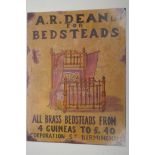 A replica metal advertising sign for A R Dean Ltd Bedsteads, 12" x 15¾"