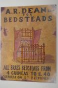 A replica metal advertising sign for A R Dean Ltd Bedsteads, 12" x 15¾"