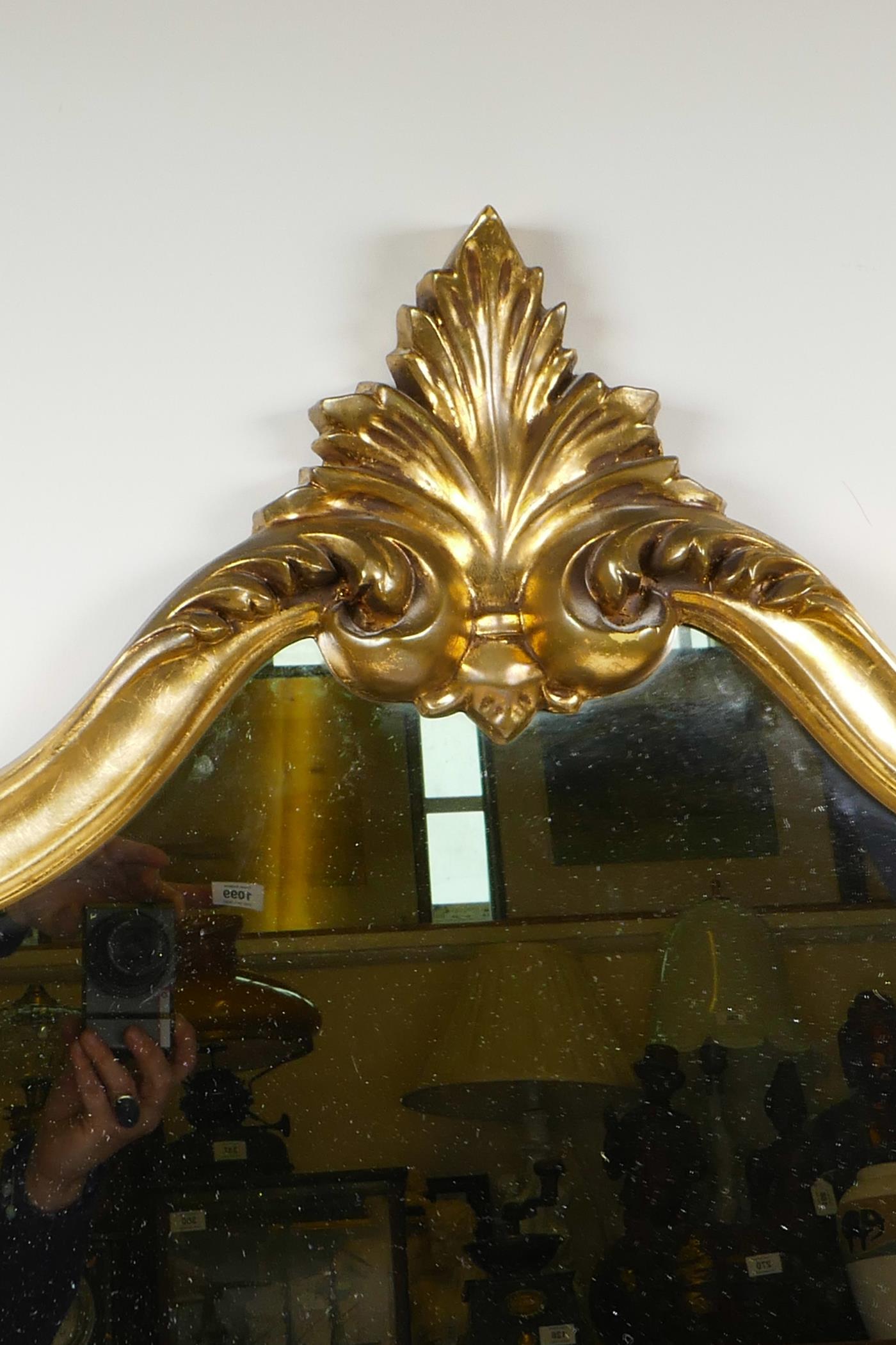 An elaborate Rococo style mirror with a gilded scrolling frame, in good condition, 32" wide x 70" - Image 5 of 7