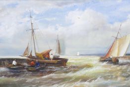 T. Larsen (Continental, C20th), Dutch shipping scene, signed lower left, oil on board, 10" x 16"