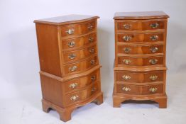 A pair of yew wood serpentine fronted miniature chest on chests, 16½" x 14", 30" high