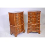 A pair of yew wood serpentine fronted miniature chest on chests, 16½" x 14", 30" high