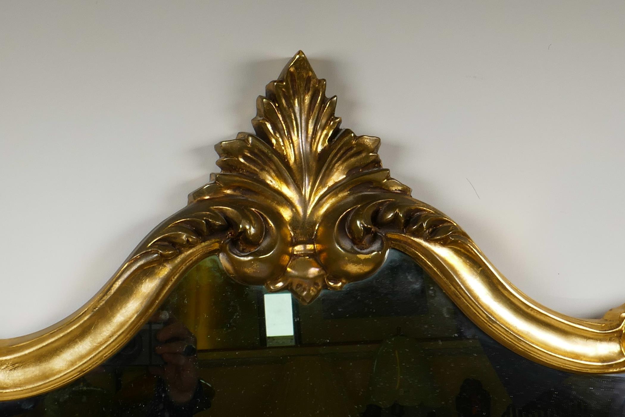 An elaborate Rococo style mirror with a gilded scrolling frame, in good condition, 32" wide x 70" - Image 2 of 7