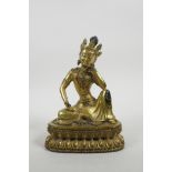 A Sino-Tibetan gilt bronze of Buddha seated in contemplation on a lotus throne, double vajra mark to