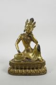 A Sino-Tibetan gilt bronze of Buddha seated in contemplation on a lotus throne, double vajra mark to