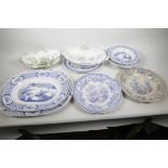 A quantity of English blue and white pottery including three old Chelsea Pattern oval platters,