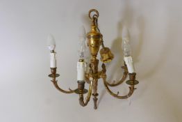 A brass five-branch chandelier, 20" high