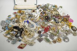 A box of good quality vintage costume jewellery