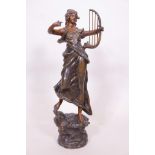 A French Art Nouveau cold painted spelter figure after Mestais, A/F, 22" high