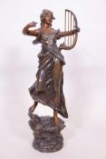 A French Art Nouveau cold painted spelter figure after Mestais, A/F, 22" high