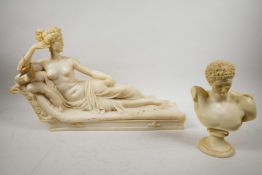 An alabaster classical bust of Hermes, 8" high, and an alabaster sculpture of Napoleon Bonaparte's