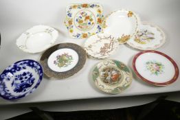 A collection of decorative plates including Vienna Masons together with a Staffordshire 'Pekin'