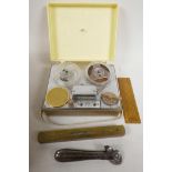 Collectors' items to include a Benkson 68 battery operated reel to reel tape player, a WWII Clou can
