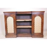 A Regency rosewood chiffonier with Carerra marble top, the two cupboards with pleated silk doors,