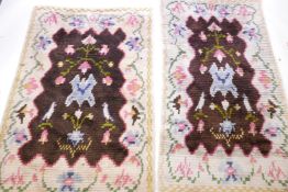 A Vintage Scandinavian 'Rya' style rug with traditional decoration, probably Swedish 1930/50, 67"