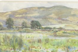 Extensive river landscape, inscribed 'Talsarnau', signed Innes Fripp, watercolour, 10" x 14"