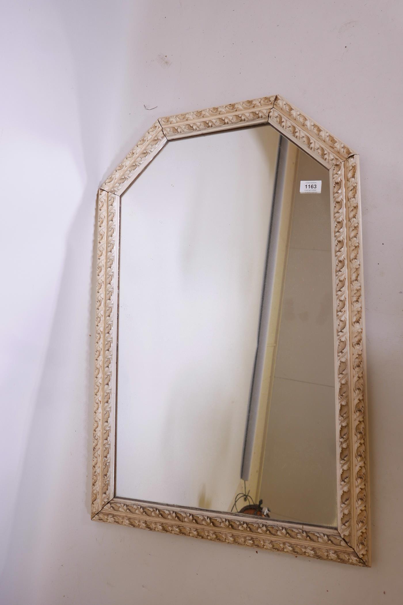 An arch top wall mirror with painted double acanthus leaf rope moulded frame, 33½" x 22" - Image 2 of 3