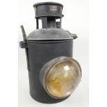 A large GWR porcelain railway lamp with clear bullseye lens, A/F, 13½" high