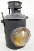 A large GWR porcelain railway lamp with clear bullseye lens, A/F, 13½" high