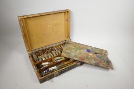 An artist's paint box with palette, 14" long