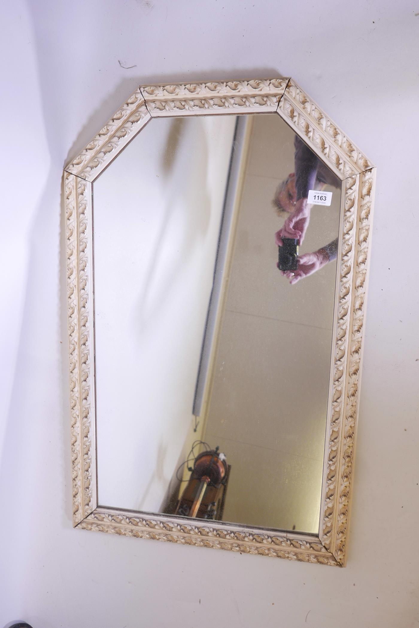 An arch top wall mirror with painted double acanthus leaf rope moulded frame, 33½" x 22" - Image 3 of 3