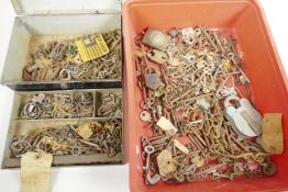 A large collection of vintage kidney bow and other keys and padlocks etc