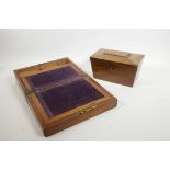 A Regency mahogany sarcophagus tea caddy, together with a Victorian mahogany writing slope,