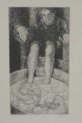 Gillian Golding, 1984, limited edition etching 4/5, figure having a fish pedicure, pencil signed,