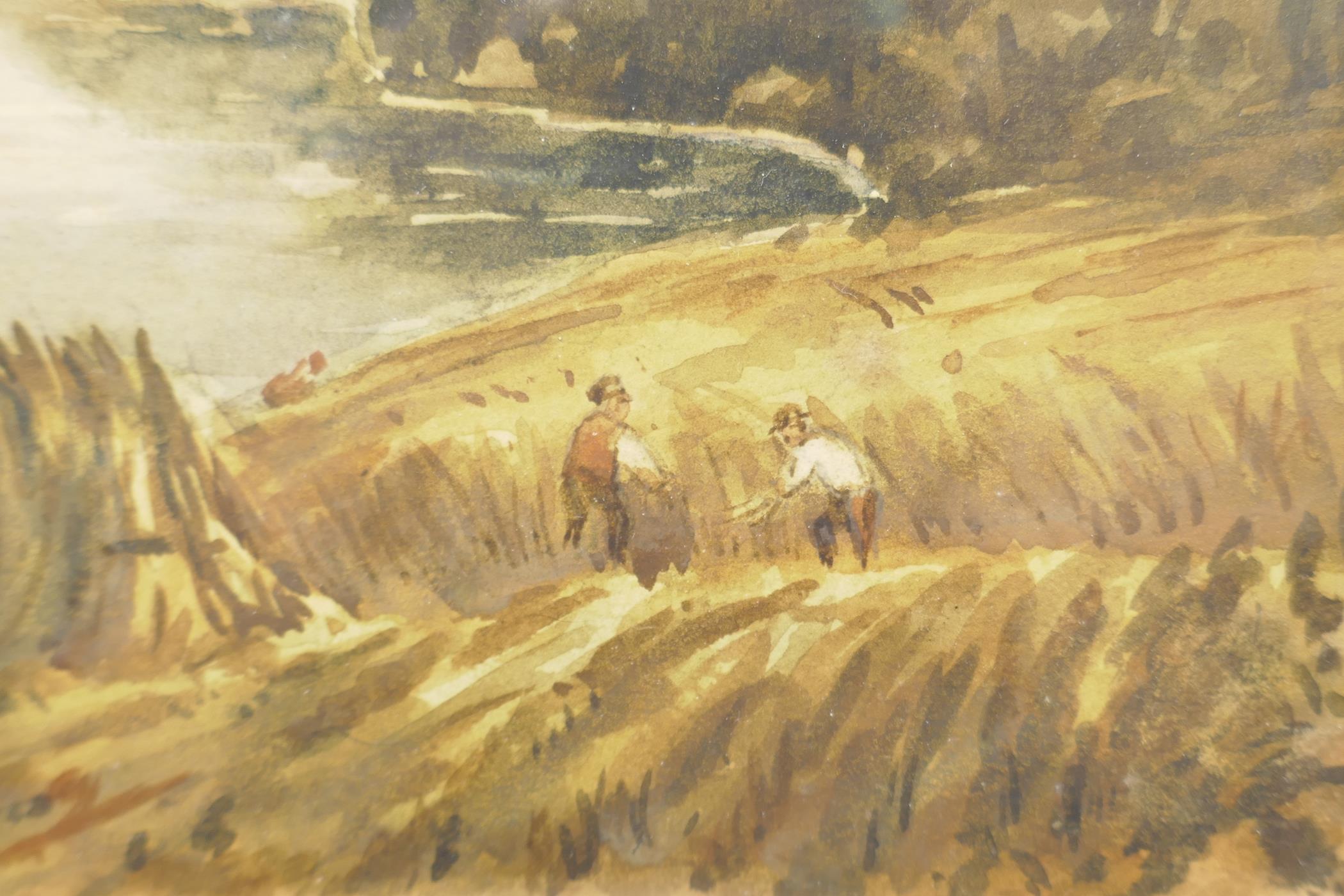 H.F. Marks, C19th watercolour riverside with figures harvesting corn, 9½" x 7", signed and dated - Image 3 of 4