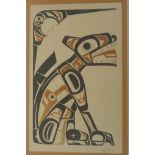 Roy Henry Vickers, (Tsimshian tribe artist), colour print of a dog and bat, dated '75, 6" x 9"