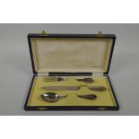 An Italian 800 silver baptism knife, fork and spoon set, boxed