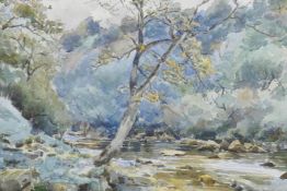 River landscape, signed Frank McKelvey, unframed watercolour, 9¾" x 13¾"