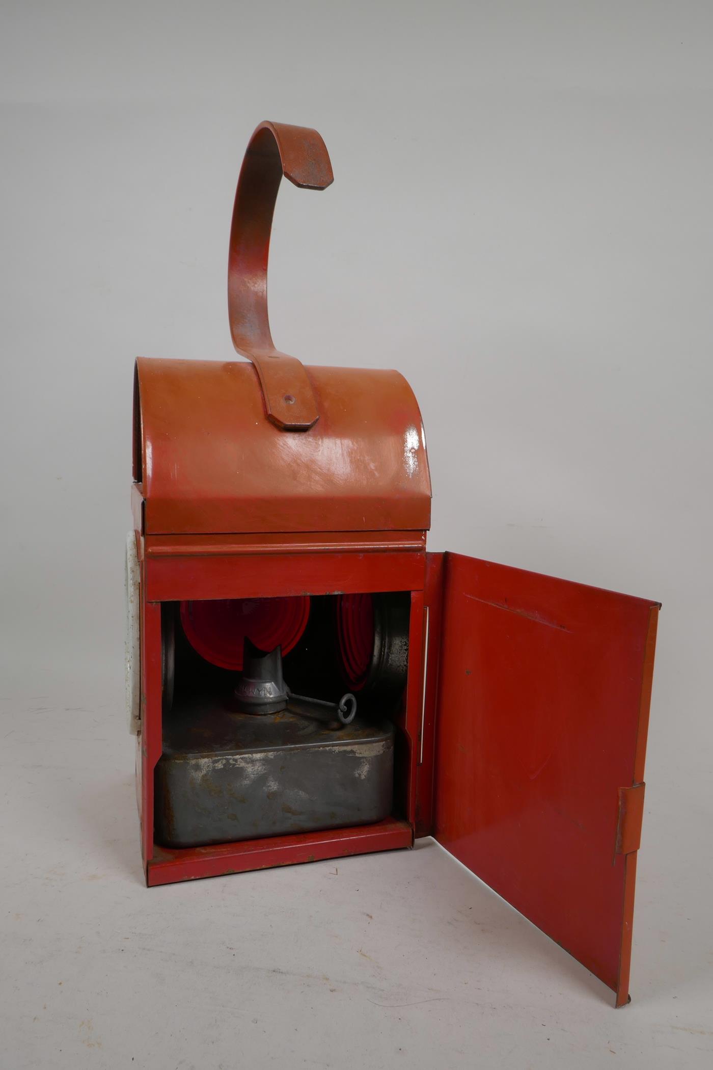 An original Greenham warning road lamp, with paraffin burner, 15½" high x 5½" wide - Image 4 of 5