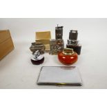 Nine table lighters including a boxed Ronson Queen Anne, Cyclops, Mylflam, Parker Roller Beacon