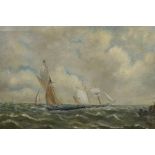 Maritime scene with sailing vessels on the open sea, C19th, oil on canvas, 12½" x 18½"