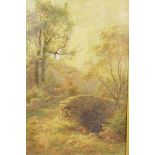 J.G. Trench, stone bridge over a woodland stream, signed and dated 1892, oil on canvas, A/F, 12" x