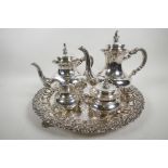 An early C20th Gayer and Strauss (est 1919) German sterling silver four-piece tea and coffee