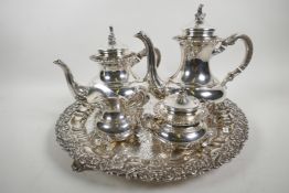 An early C20th Gayer and Strauss (est 1919) German sterling silver four-piece tea and coffee