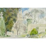View from a park, signed John Ward, watercolour and pencil drawing, 5½" x 7½"