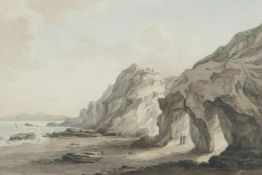 Thomas Mitford, coastal scene with figures by a cave, titled on gallery label verso, 'Coast Scene