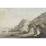 Thomas Mitford, coastal scene with figures by a cave, titled on gallery label verso, 'Coast Scene