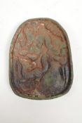 A Chinese hardstone carving decorated with mythical creatures, gourds and flowers, 2½" x 3"