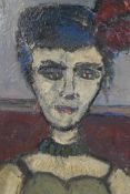 Portrait of a woman, initialled O.K., impasto expressionist oil on canvas, unframed, 20½" x 26"