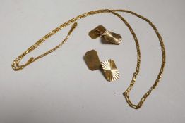 A 9ct gold Figaro chain necklace, hallmarked, 21" long, 4.8g, and a pair of 9ct gold cufflinks, 5.2g